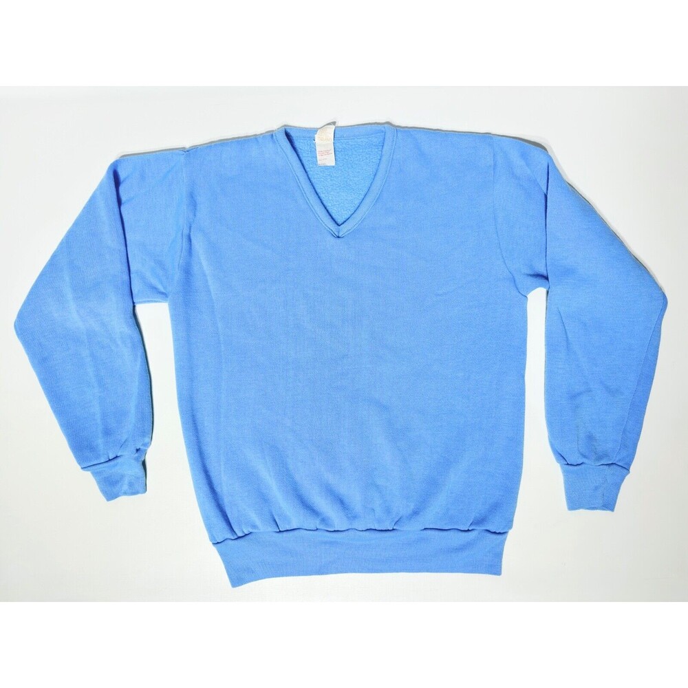 Vintage 70s Montgomery Ward Light Blue V-Neck Acrylic Sweatshirt USA Men L